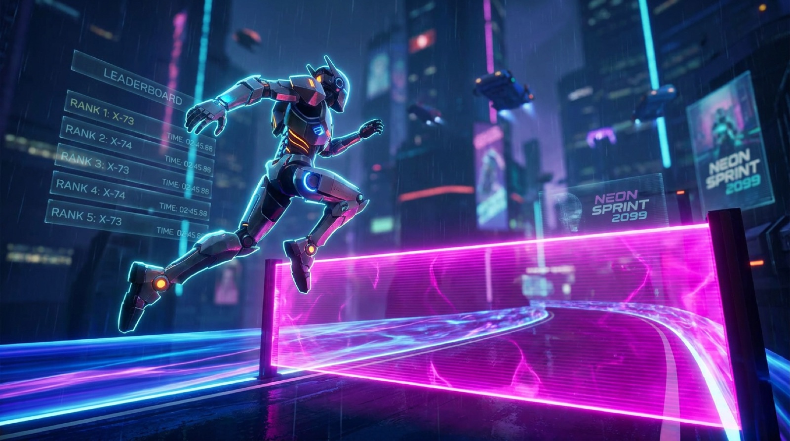 Runner leaping a magenta laser wall